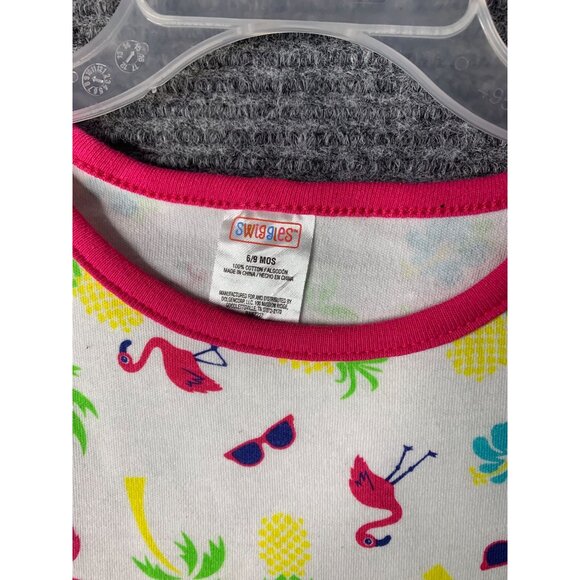 Swiggies Girls Infant Baby Size 6 9 MOnths Romper 1 Piece Short Outfit Flamingo - Picture 3 of 3
